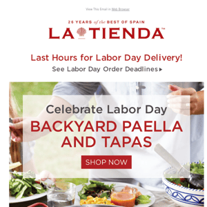 Last Hours for Labor Day Delivery! Backyard Paella and Tapas Party