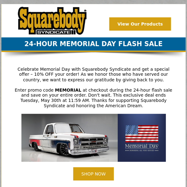 FLASH SALE ⚡ 10% Off Memorial Day Savings -- 24 hours only!