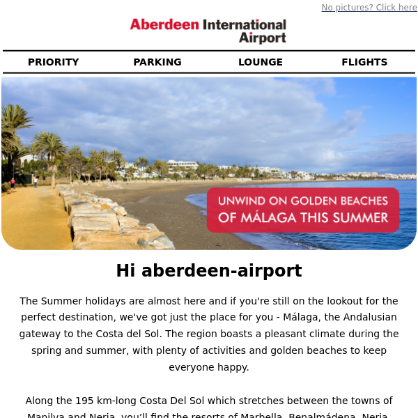 Unwind on Golden Beaches of Málaga this Summer Aberdeen Airport 🏖️