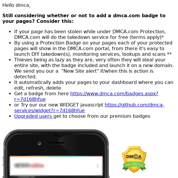 Why add a dmca.com badge to your page?