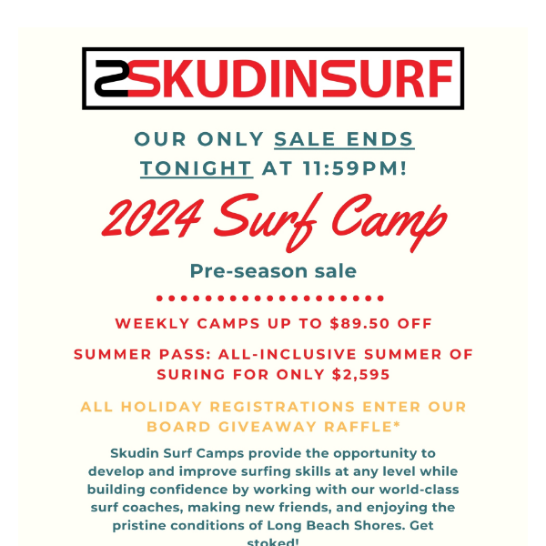 Surf Camp Sale Ends @ 11:59 Tonight! 