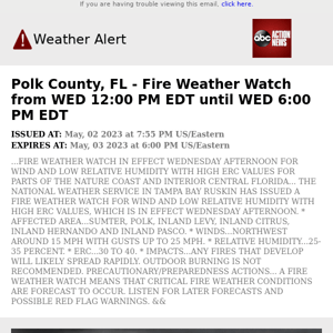 Polk County, FL - Fire Weather Watch from WED 12:00 PM EDT until WED 6:00 PM EDT