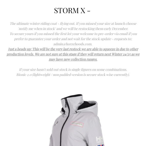 Storm X Coats - have gone down a storm! 💦