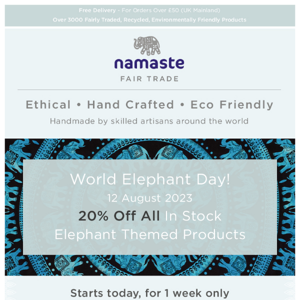 World Elephant Day! 20% Off All In Stock Elephant Themed Products