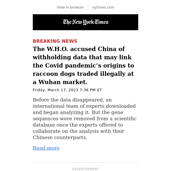 Breaking News: W.H.O. accuses China of withholding data on pandemic’s origins