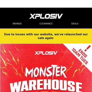 MONSTER Warehouse Sale is BACK! Only until 10am