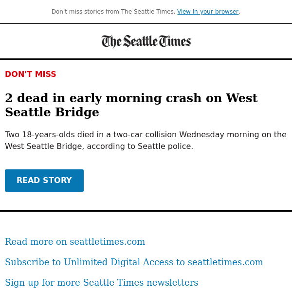 Crash on West Seattle Bridge kills two 18-year-olds