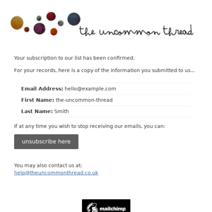 The Uncommon Thread Newsletter: Subscription Confirmed