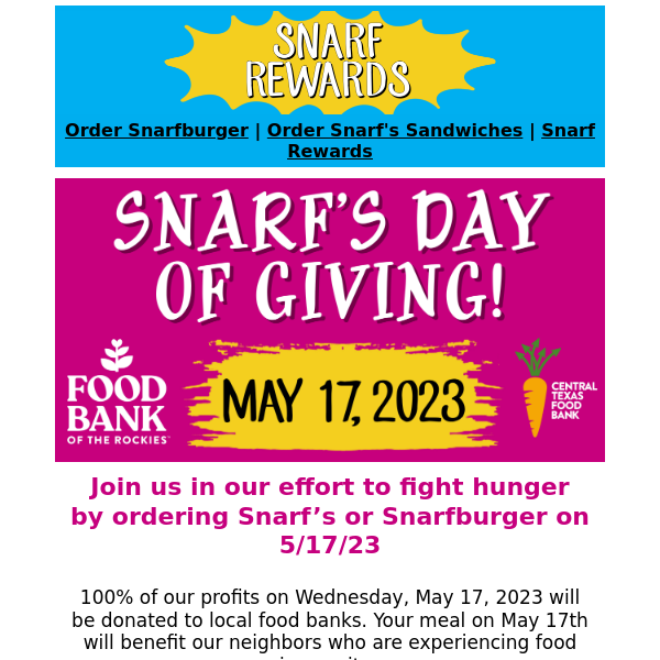100% of profits on 5/17/23 going to food banks!