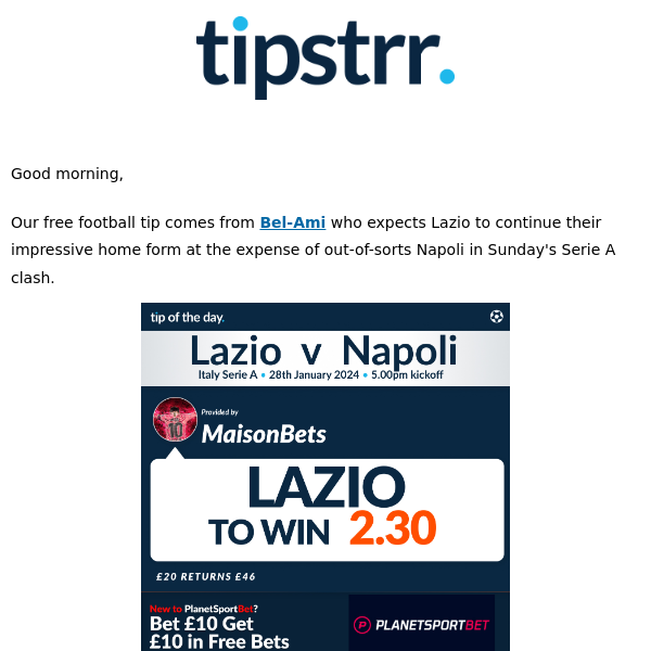 Sunday's free football tip comes from a big game in Serie A