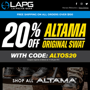 20% off on Altama & Original S.W.A.T.