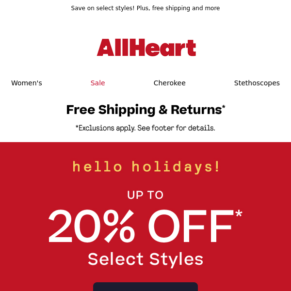 Say HELLO HOLIDAYS with up to 20% off