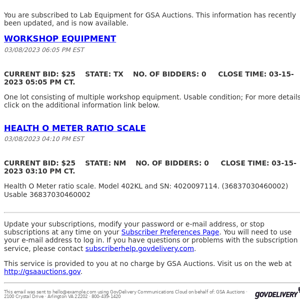 GSA Auctions Lab Equipment Update