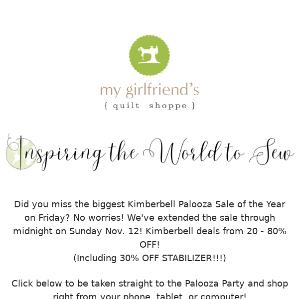 Kimberbell Palooza Sale Ends TONIGHT! + Save the Date for Plaid Friday!