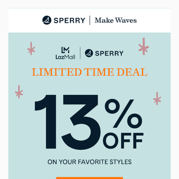 Hurry and save 13% OFF on your favorite Sperry Styles this Payday.