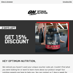 HeyOptimum Nutrition, ,your 15% discount is still valid ⏳