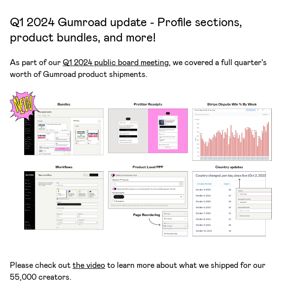 Q1 2024 Gumroad update - Profile sections, product bundles, and more!