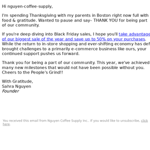 Nguyen Coffee Supply, thanks for your support this year 💙