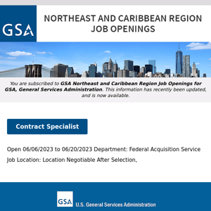 New/Current Job Opportunities in the GSA Northeast & Caribbean Region