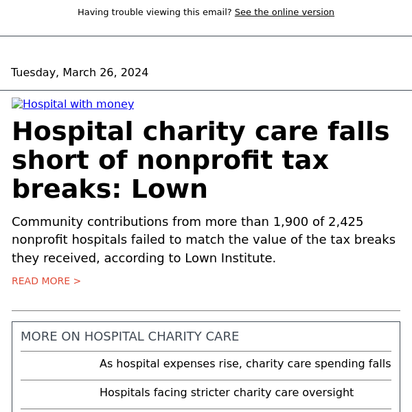 Hospital charity care falls short of nonprofit tax breaks: Lown