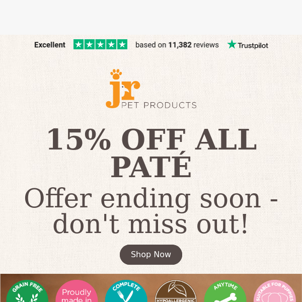 15% OFF all Paté ends soon - Don't miss out!