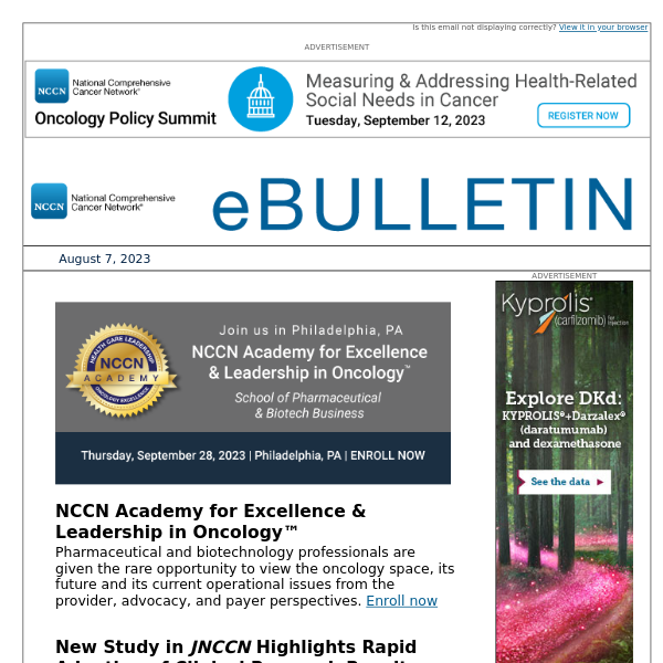 NCCN Academy for Excellence & Leadership in Oncology™, New Study in JNCCN Highlights Rapid Adoption of Clinical Research Results, and More
