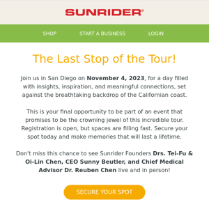 Last Chance to Register for the Grand Finale of the 2023 Sunrider North America Tour 🎉