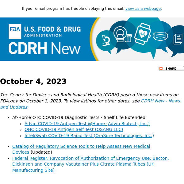 Latest CDRH Updates: Extended Shelf Life for At-Home COVID-19 Tests & More  - US FDA