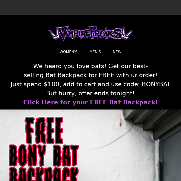 Get a FREE Bat Backpack TODAY ONLY!  🦇♥️