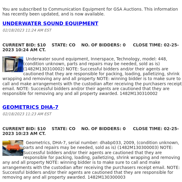 GSA Auctions Communication Equipment Update