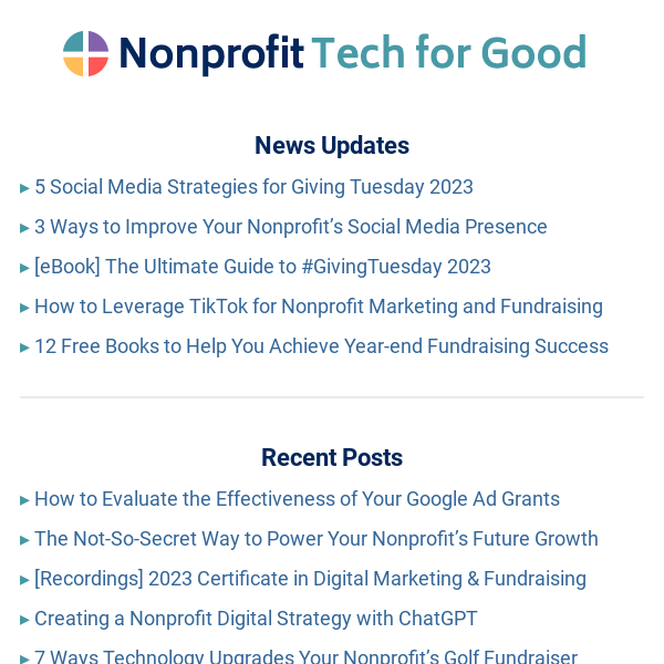 5 Social Media Strategies for Giving Tuesday ▸ TikTok for Nonprofits ▸ 12 Free Fundraising Books
