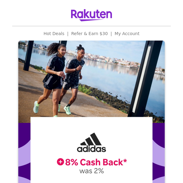adidas: Save 30% + 8% Cash Back