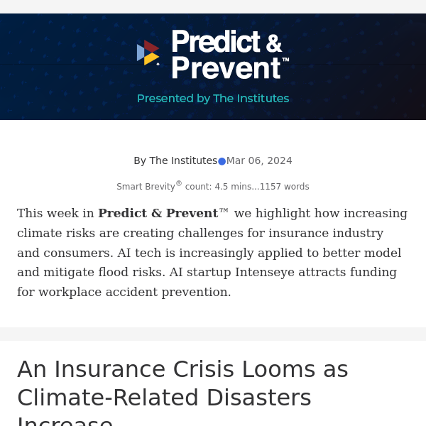 Predict & Prevent™: Climate Risks Creating Insurance Crisis