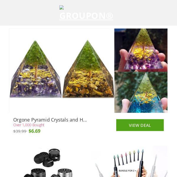 Orgone Pyramid Crystals and H... | 5-Piece Titanium Metal Herb G... | Acteh Sonic Toothbrush Set 5 ...