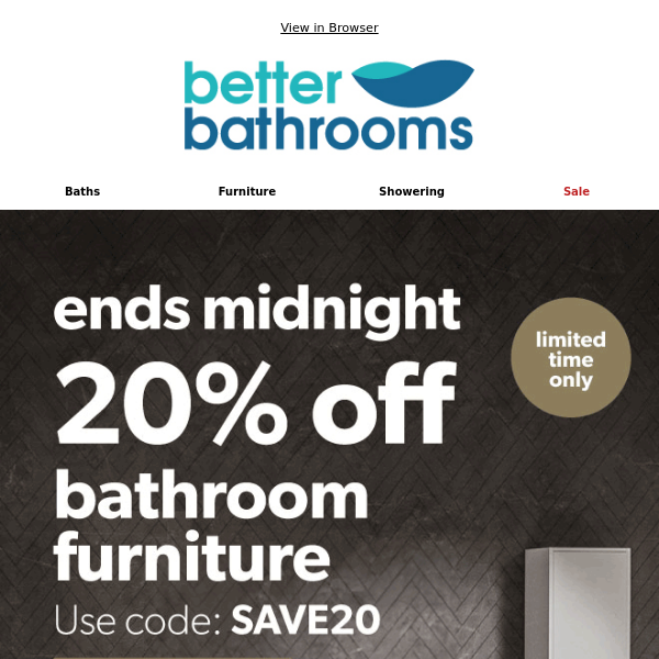 Ends Midnight: 20% off all bathroom furniture ⏰