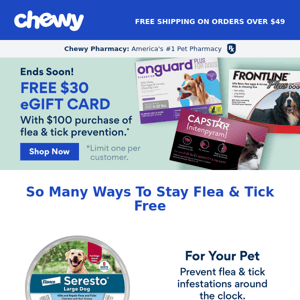 FREE $30 eGift Card With $100 Flea & Tick Order