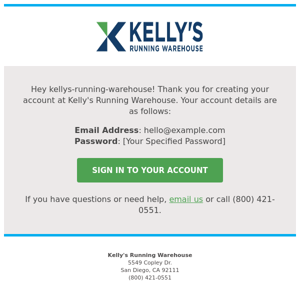 Thanks for Registering at Kelly's Running Warehouse