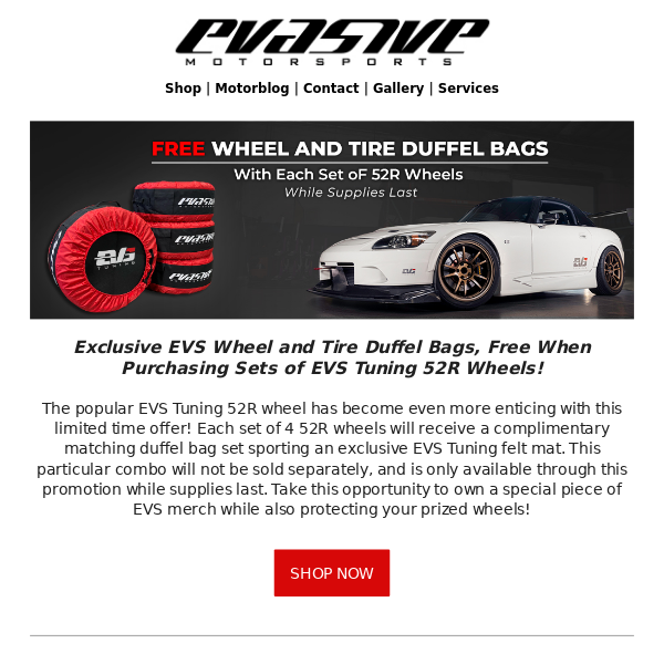 Free Wheel and Tire Duffel Bags with EVS 52R Forged Wheels