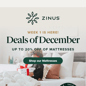 ⭐Deals of December are here! Up to 20% off Mattresses this week only!