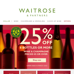 25% off wine this week at Waitrose Cellar