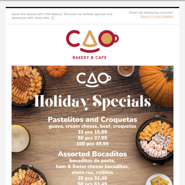 Cheers to Holiday Happiness! 🥂 | Explore CAO Bakery's Delectable Holiday Specials