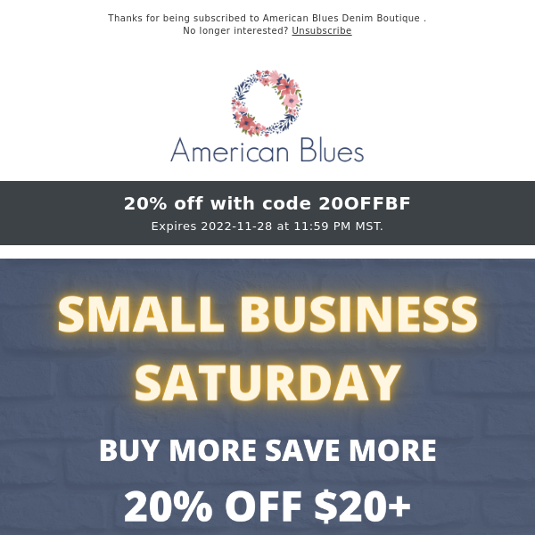 Small Business Saturday Sale - 20-30% Off Everything