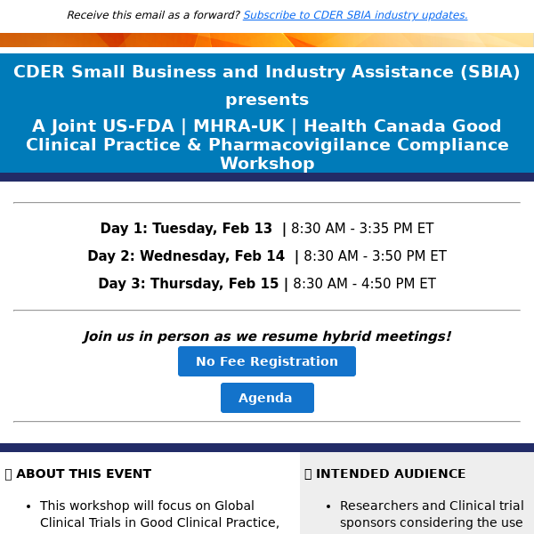 SBIA | A Joint US-FDA | MHRA-UK | Health Canada Good Clinical Practice & Pharmacovigilance Compliance Workshop