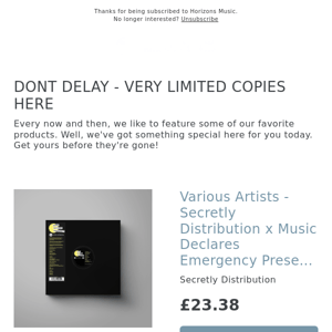 OUT NOW! Various Artists - Secretly Distribution x Music Declares Emergency Presents… (RSD 2023) Various Artists - Secretly Distribution x Music Declares Emergency Presents… (RSD 2023)