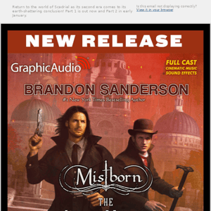 New Release! Mistborn 7: The Lost Metal (1 of 2) by Brandon Sanderson!