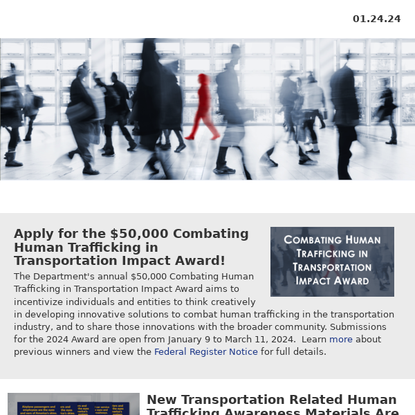 USDOT Transportation Leaders Against Human Trafficking Newsletter