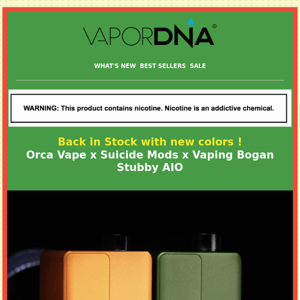 Back in stock with new color --- Orca Vape x Suicide Mods x Vaping Bogan Stubby AIO!