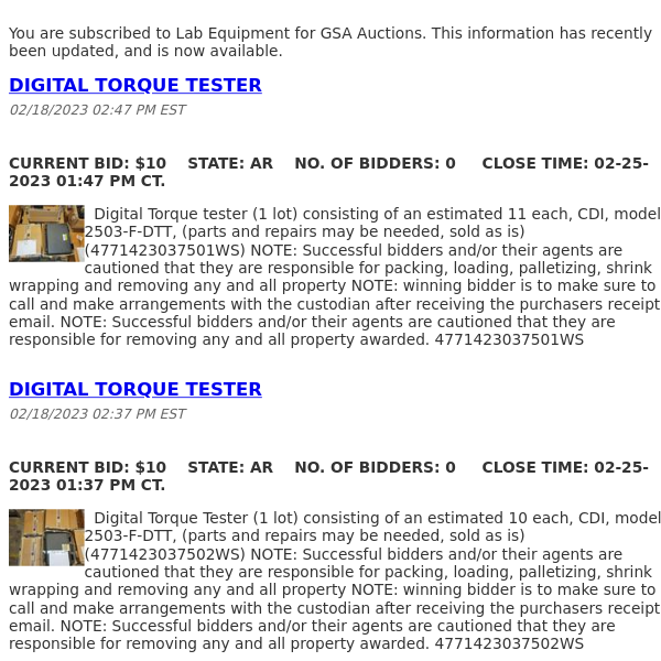 GSA Auctions Lab Equipment Update