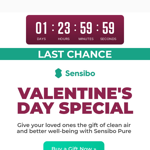 🎁  Last Chance for Valentine’s Romance: Better Air with Sensibo Pure - Up to 40% Off!