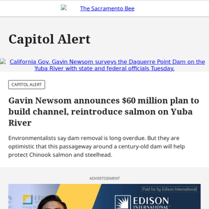 Gavin Newsom announces $60 million plan to build channel, reintroduce salmon on Yuba River